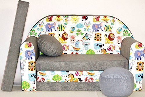 Pro Cosmo - Sofá Cama para niños A5 con puf, reposapiés y Almohada, Tela Multicolor, 168 x 98 x 60 cm