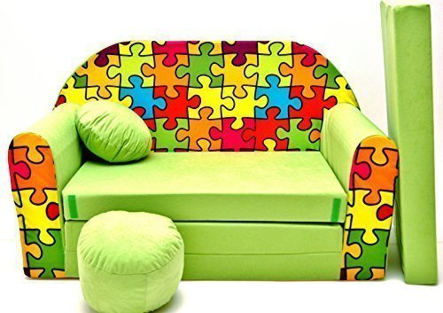 Pro Cosmo Z34 - Sofá Cama para niños con puf, reposapiés y Almohada, de Tela, Multicolor (168 x 98 x 60 cm)