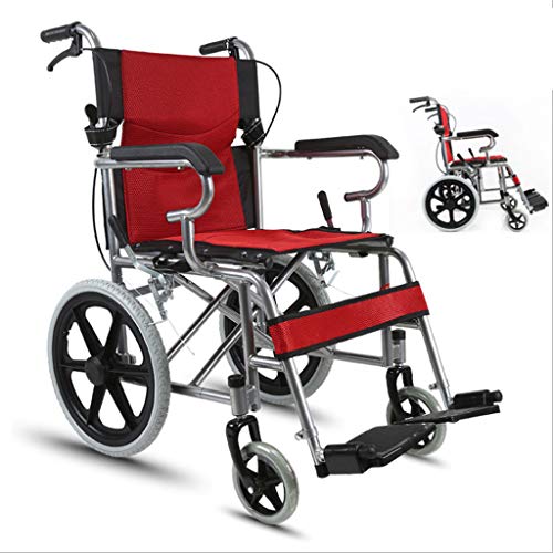 Q-HL Silla de Ruedas Sillas De Ruedas, Ligero, Plegable, Tránsito, Viaje, Silla De Ruedas, con, Cinturón De Seguridad, Automotor, Sillas De Ruedas, Discapacitado, Persona (Color : Rojo)