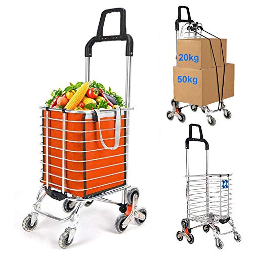 QINFEN Carrito de la Compra de 8 Ruedas Carrito salvaescaleras Carrito para Subir escaleras, ​​cargable hasta 50 kg, Naranja