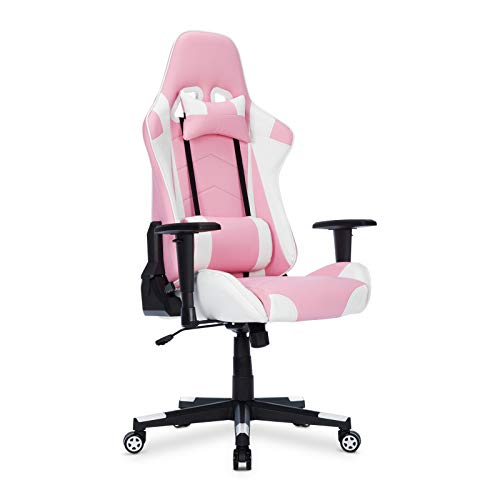 Racing Silla Gamer, IntimaTe WM Heart Silla Gaming de Ergonómica, Silla con Reposacabeza Apoyo y Cojín Lumbar, Cuero Sintético PU, para Los Jugadores de PC Gamer (Rosado)