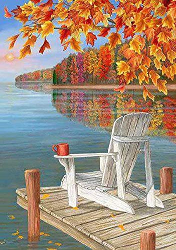 Reofrey 5D Diamond Painting Silla Lakeside Maple, Pintura Diamante Bricolaje Completo Taladro Arte, Punto de Cruz Diamantes Bordado Pegatinas de Pared Decoración de La sala (30x40cm)