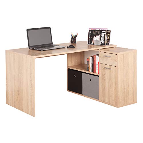 RICOO WM083-ES Escritorio esquinero Mesa Ordenador Esquina Organizador Oficina Muebles de hogar Buro rinconera PC Gaming Madera Roble Marron