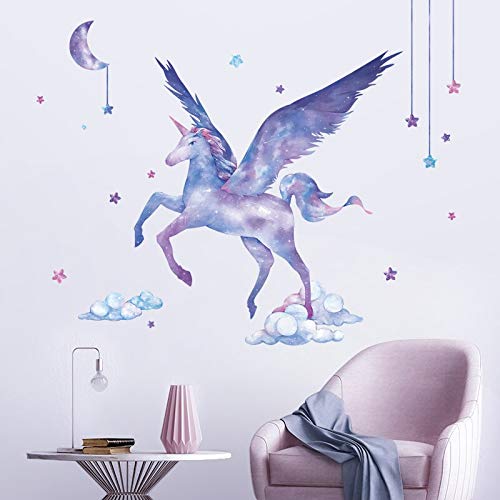 Romántico cielo estrellado caballo pegatinas de pared sala de jardín de infantes para niños vinilo caballo tatuajes de pared decoración de la habitación de los niños mural