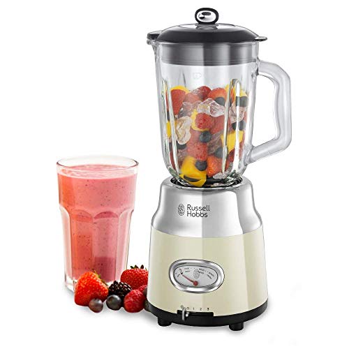 Russell Hobbs Retro - Batidora de Vaso (800 W, Vaso Cristal, Batidora Smoothies, Picadora Hielo, 3 Velocidades, Crema) - ref. 25192-56