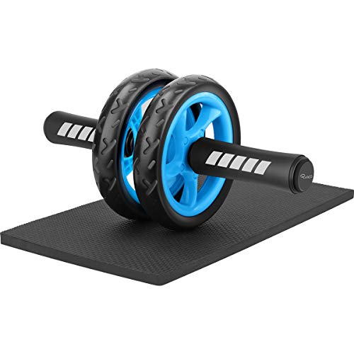 Ryaco Rodillos Abdominales de Doble Rueda con Rodilleras de EVA Extra Gruesa, Equipo de Entrenamiento de Fuerza Central para Gimnasio en casa, Ejercicio físico, Entrenamiento (Negro + Azul)