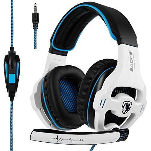 SADES SA810 nueva versión de Xbox One, PS4 Auriculares gaming 3,5 mm sobre la oreja de ruido de aislamiento del micrófono de control de volumen para Mac/PC/Computer/Phone/PS4/Xbox One [blanco y negro]