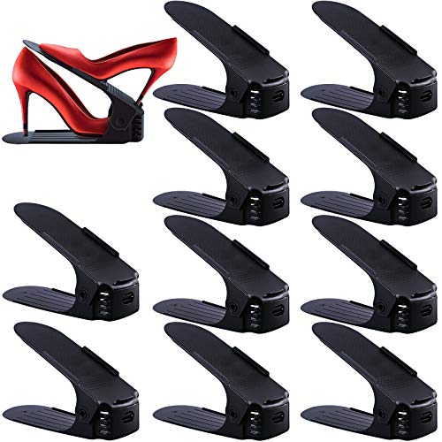 SaiXuan Set de 10pcs Organizadores de Zapatos, Soporte de Calzado de Altura Ajustable, Zapatero Simple, Adecuada para Mujeres y Hombres, Ahorra Espacio (Negro)