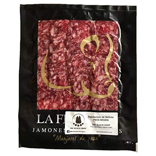 Salchichon Iberico de Bellota - 100 Gramos de Salchichon Iberico de Bellota Pata Negra loncheado - de Cerdos 100% Ibericos Alimentados con Bellotas