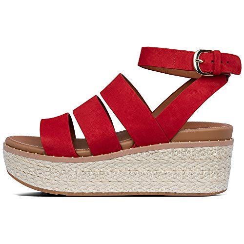 Sandalias de Plataforma de Mujer FitFlop con Tachuelas Decorativas y Cierre de Hebilla en Rojo