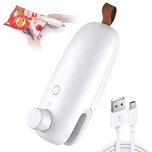 Sellador de bolsas, Mini Sellador de Alimentos Portátil, Sellador Térmico 2 en 1 y Cortador para Bolsa de Plástico, Máquina de Sellado al Vacío con Carga USB (blanco)