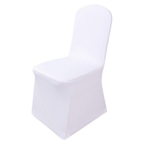 Sencillo Vida Fundas de Silla Cubierta de Asiento Protectora Flat Elásticas Extraíble Lavable Cubre Silla para Comedor Bouquet Boda Hotel Restaurante Casero Blanco