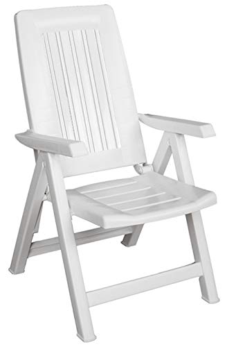 SF SAVINO FILIPPO Sillón tumbona plegable reclinable regulable Diana de resina de plástico dura blanca para tomar el sol para playa, piscina, camping, jardín, balcón o casa