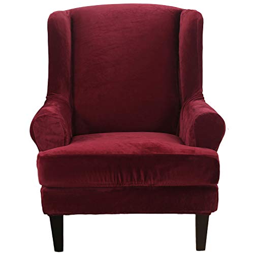 SHANNA Fundas Sillon Relax, 2 Piezas Funda De Sillón Orejero Fundas Sofa Elasticas Cubre Sofa Funda Sillon Orejero 1 Plaza Material de Piel Sintética de Zorro Plateado - Vino Rojo