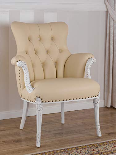 SIMONE GUARRACINO LUXURY DESIGN Sillón Katrin Estilo Shabby Chic butaca Color Blanco Antiguo Eco-Piel Champagne Botones Cystal Sw