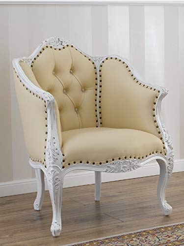 SIMONE GUARRACINO LUXURY DESIGN Sillón Megan Estilo Shabby Chic butaca Color Blanco Antiguo Eco-Piel Champagne Botones Cystal Sw