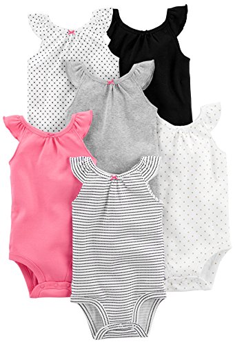 Simple Joys by Carter's - Body sin mangas para niña (6 unidades) ,Black, White Pink Ruffle ,6-9 Months