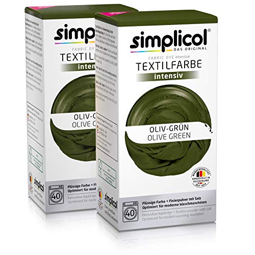 Simplicol Kit de Tinte Textile Dye Intensive Verde: Colorante para Teñir Ropa, Tejidos y Telas Lavadora, Contiene Fijador para Colorante Líquido, Anti Alérgeno, No Destiñe, Seguro para su Lavadora