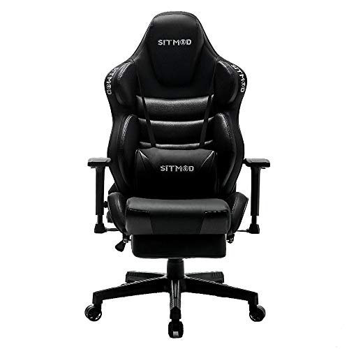 SITMOD Silla Gaming Sillas Gamer Ergonomica Silla Reclinable con Masaje, Silla de Escritorio Gaming Sillas Ordenador Sillón Racing Esport Silla Bordado Luminoso con Reposapies(Nero)