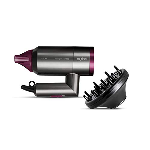 Solac Hair & Go Ionic 180 - secador plegable y ultraligero, Potencia de secado de 2000W consumiendo 1800W, secador iónico, 2 velocidades y 2 temperaturas.