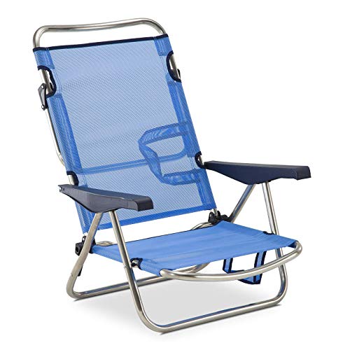 Solenny 50001072720101-Silla de Playa Cama Plegable 4 Posiciones Azul Respaldo Bajo con Asas, 81x62x14 cm, 50001072720101