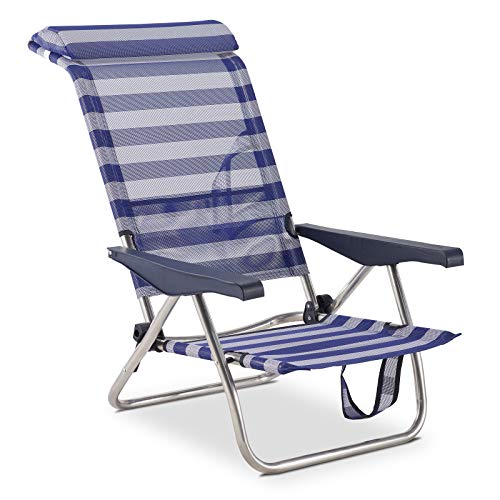 Solenny 50001072725298 50001072725298-Silla de Playa Cama Plegable 4 Posiciones Respaldo Bajo con Asas