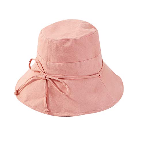 Sombrero del Sol de Las Mujeres Sombrero del Sol del Verano de ala Ancha Plegable Sombrero del Cubo del algodón de Las señoras Sombrero de la Playa Flojo (A Rosa)