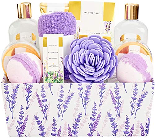 Spa Luxetique Set de Baño y Ducha, Set de 12 Regalos para Mujer a Lavanda，Set de Spa para Hogar, Incluye Gel de Ducha, Baño de Burbujas, Aceite de Masaje, Bomba de Baño, Regalos Originales para Mujer