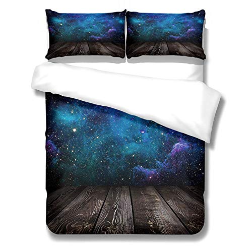 Space Planet Dream Funda Nórdica Juego De 3 Piezas Ropa De Cama Azul Violeta Adecuado para Decoración Temática De Hotel, Decoración De Habitaciones Infantiles