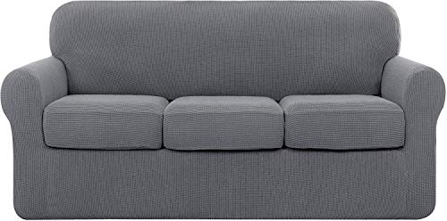 subrtex 3 Plazas Funda de Sofá de con 3 Cojines de Asiento Separados de Alta Elasticidad para Sillón Anti Arañazos Protector de Muebles Lavables (3 Plazas, Gris Claro)