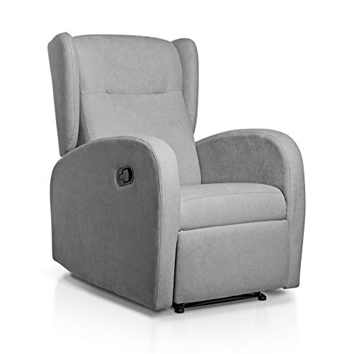 SUENOSZZZ-ESPECIALISTAS DEL DESCANSO Sillón Relax orejero Home reclinable con Pared Cero tapizado en Tela Antimanchas Tela Gris