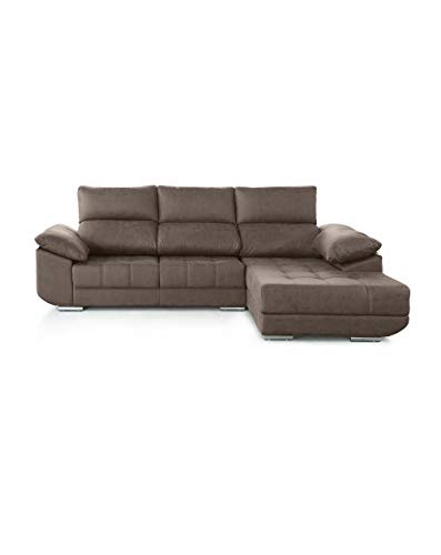 SWEET SOFA® - Sofá Chaiselongue Córcega, 4 plazas, con Asiento Deslizante desenfundable en Tela Antimanchas Color marrón. (Chaise Longue Izquierda, Marrón) (Chaise Longue Derecha, Marrón)