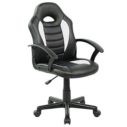 T-LoVendo Silla Gaming Racing para Niños Escritorio Estudios Videojuegos Sillón Gamer, Negro/Blanco