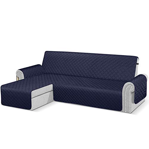 TAOCOCO Funda de sofá con chaise longue impermeable con reposabrazos izquierdo y protector Slipcovers azul oscuro de 3 plazas + 3 plazas (vista de frente)