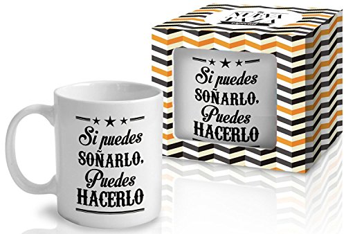 Taza Cerámica para Desayuno en Color Blanco de 300 ml, Un Regalo Original con Frases Motivadoras - "Si puedes soñarlo, puedes hacerlo"