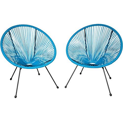 TecTake 800729 - Set 2X Sillas Acapulco, Sillones de Relax, Estilo Retro, Estructura de Acero, Ideal Patio Jardín Exterior Interior (Azul | No. 403306)