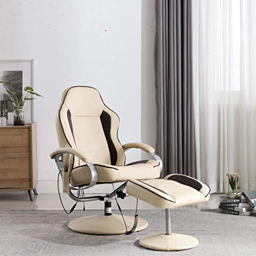 Tidyard Sillón Relax Masaje reclinable reposapiés Sillones y Asientos de Masaje Cuero sintético Color Crema