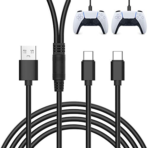 Tobheo 2 En 1 Cable de Carga Compatible para PlayStation 5 Controller, 3 Metros Doble USB Tipo C Cable de Carga Compatible para PS5 Mando, Mobile Phone, Tablet