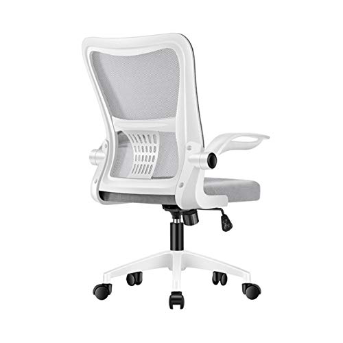 TopJiä Malla Silla De Oficina Giratoria,120° Reclinable Silla De Escritorio con Soporte Lumbar Y Apoyabrazos Abatibles,Altura Ajustable Ergonómica Silla De Computadora, Blanco+Gris