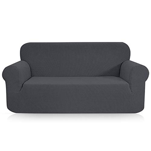 TOPOWN 1 Pieza Funda de sofá, Jacquard Funda Sofa Elasticas, Funda Sofá Antiarañazos, Cubierta Forros para Sofas, Ajustable Protector para Sofá (2 Plazas, 2020 Nuevo Gris)