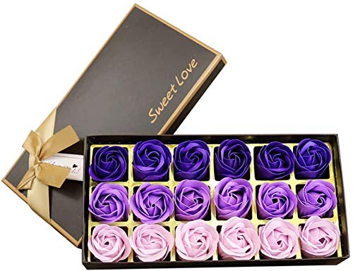 Txyk 18PCS Jabón Rose Flower - Jabón con Aroma de Flores Rose Flower - Jabón de Aceite Esencial de Plantas, Regalo para Aniversario/Cumpleaños/Boda/Caja de San Valentín (Púrpura)