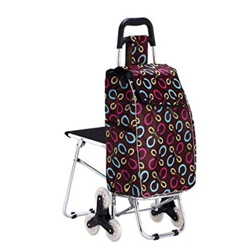 TYT Silla Plegable Carrito de Compras Plegable con Taburete para Silla Varilla de Empuje Portátil Coche Aleación de Aluminio con Silla Carrito de Compras para Escalar,Cromo