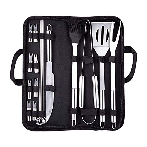 Utensilios Barbacoa Kit, Juego de Utensilios para Barbacoa Accesoriosde Acero Inoxidable Kit 18 Piezas con Bolsa Oxford,Herramienta Barbacoa Acero Inoxidable Accesorios para Parrilladas Premium