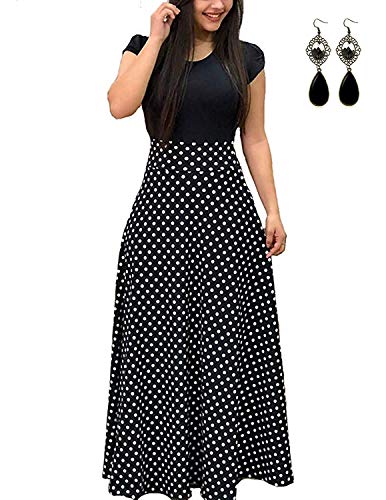 UUAISSO Mujer Vestido Fiesta Largo Manga Larga Floral Print Casual Verano Maxi Vestidos Playa Vacaciones A-Negro-Manga Corta 4XL