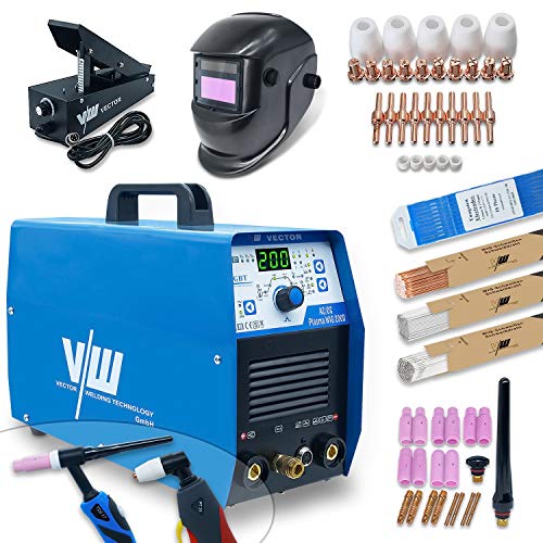 Vector Welding - Soldador profesional AC DC con 200 Amp – Electrodos Soldadores Inverter IGBT Combi Tig Gas Protection – MMA ARC ACDC E-Hand Puls 230 V Mini