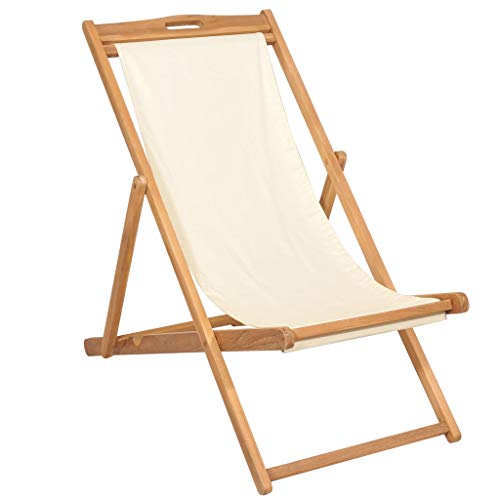 vidaXL Teca Tumbona 56x105x96 cm Crema Silla Asiento Cama Sofá Jardín Terraza