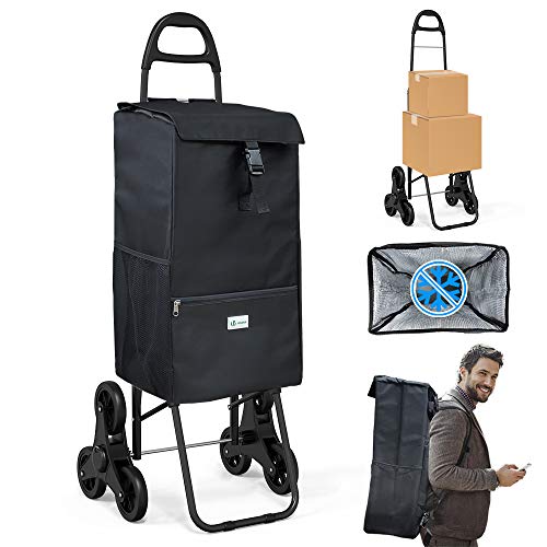 VOUNOT Carro de la Compra Plegables con 6 Ruedas y Bolsa Termica de 36 L, para Subir Escaleras, Negro