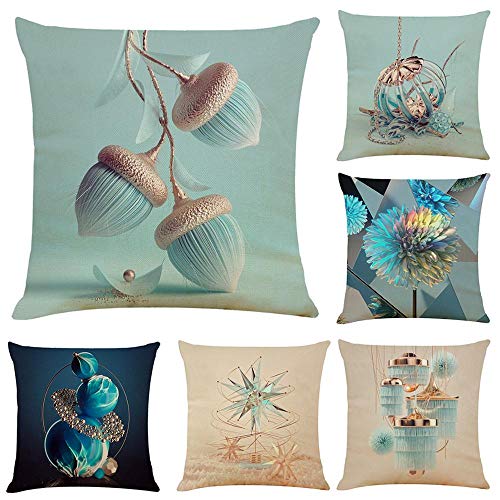 WAZA Set de 6PCS Funda de Cojín Suave Funda de Almohada Cuadrado Throw Pillow Case Decoración para Sofá Cama Hogar Coche Estilo Clásico Simple 45x45cm (Azul)