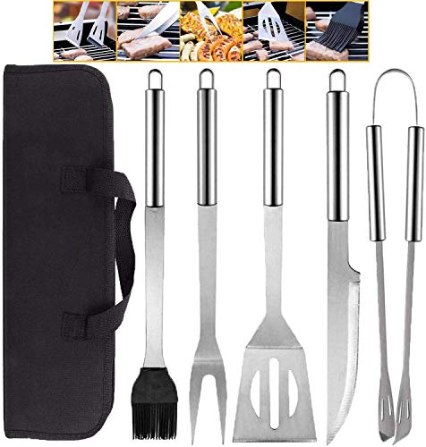 WELLXUNK® Barbacoa de Acero Inoxidable Utensilios, Barbacoa de Exterior Kit, Utensilios Barbacoa Kit, Herramientas de Barbacoa Set con Bolsa de Oxford para Acampar Al Aire Libre Barbacoa