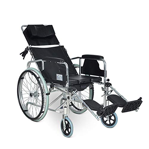 Wheelchair Silla De Ruedas Portátil Totalmente Reclinable Diseño De Aluminio Sillas De Ruedas Autopropulsadas Ligeras Plegables con Orinal Y Almohada Desmontable